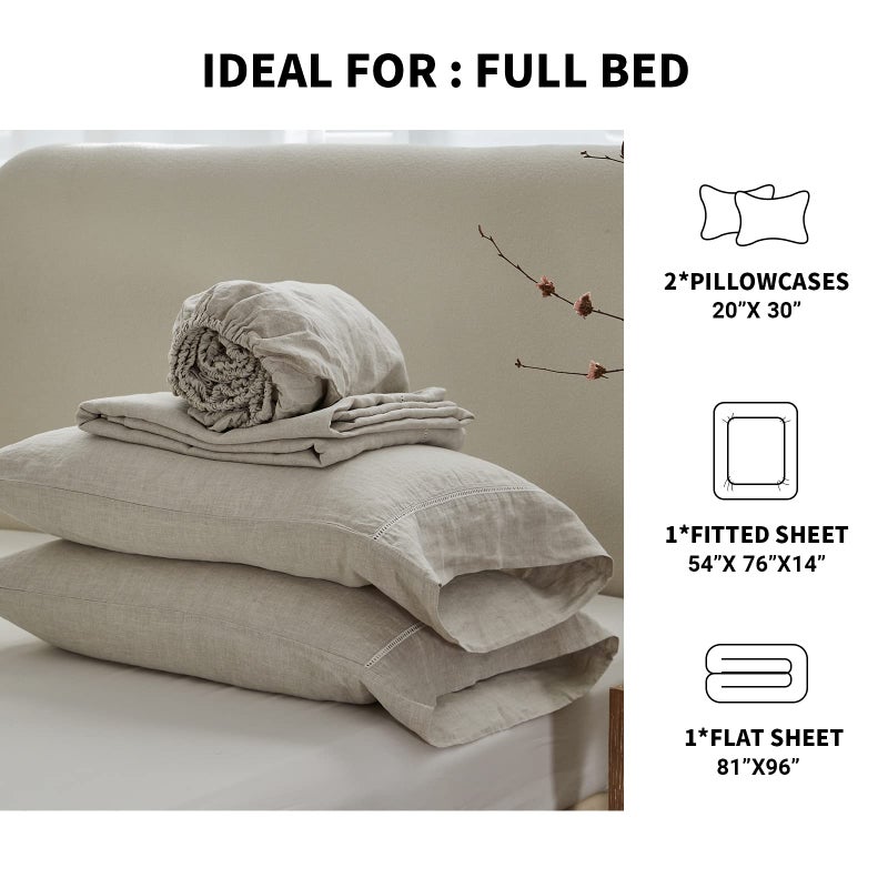 Simple&Opulence 100% Linen Hollow Hemstitch Sheet Set -4 Pieces European Flax Pure Washed Bed Sheets (1 Flat Sheet, 1 Fitted Sheet,2 Pillowcases) -Breathable and Soft (Hemstitch Linen, Full) - Image 5